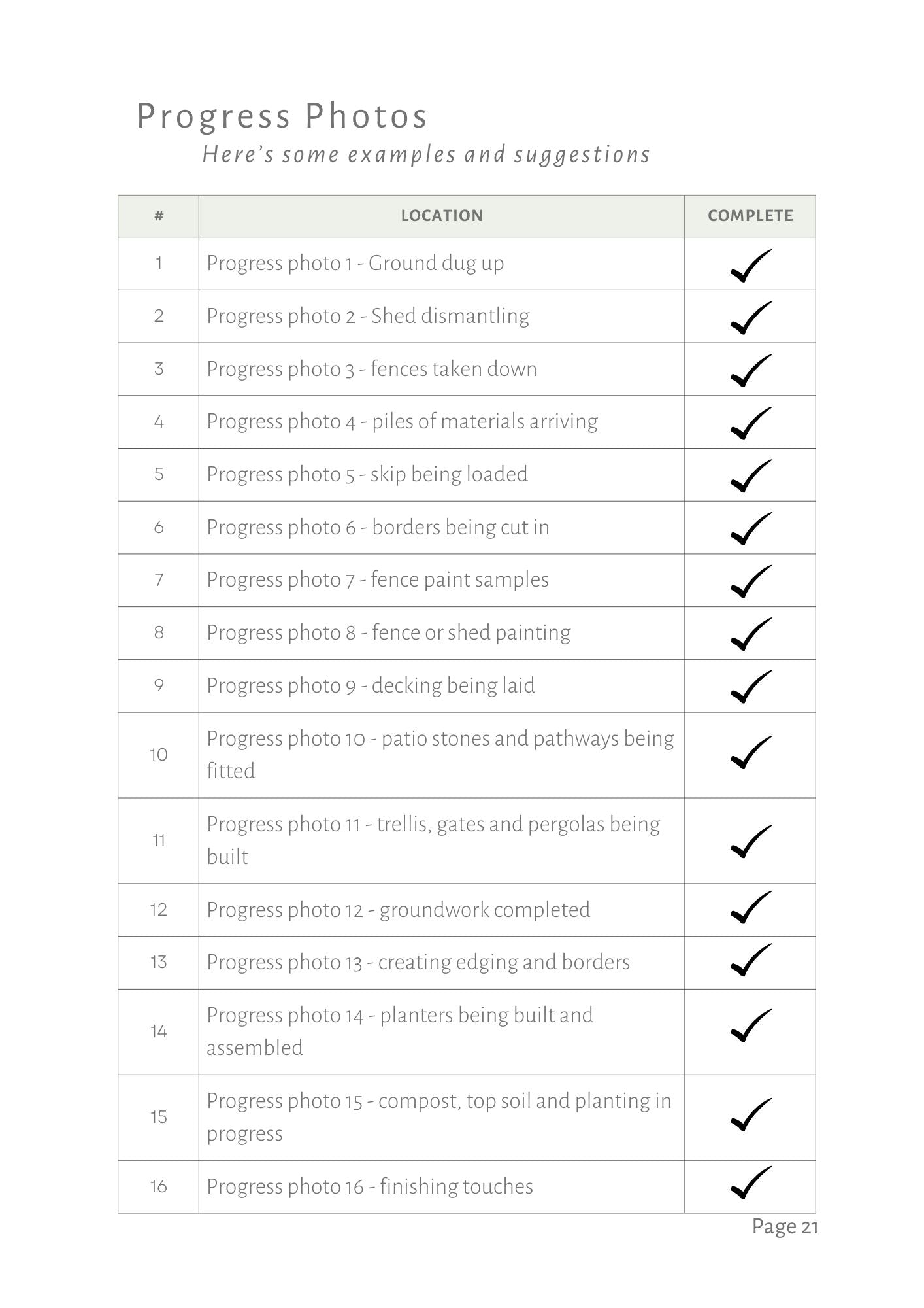 garden design planner progress tracker including fillable templates to complete to guide you through a step by step process for creating your dream outdoor space